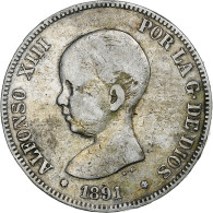 Espagne, Alfonso XIII, 5 Pesetas, 1891, Madrid, Argent, TB+, KM:689 - Erstausgaben