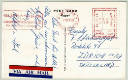 Aegypten / Egypte 1959, Postkarte Freistempel / EMA Port Taufiq - Zürich (Schweiz), Suezkanal / Suez Port - Cartas & Documentos