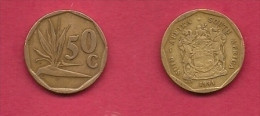 SOUTH AFRICA, 1991, 2 Off Nicely Used Coins 50 Cent C2073 - Afrique Du Sud