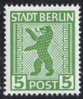 Germany 1945 Stadt Berlin 5 Pf Plateflaw Mi A VIII MNH Certified Ströh BPP - Punkt In "A" Von Stadt - Berlin & Brandenburg