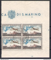 1951 SAN MARINO Posta Aerea 'Bandierone' - Blocco Di Quattro - 28-11-1951 - Catalogo Sassone N. 99 - Certificato Enzo Di - Luftpost