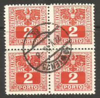 AUSTRIA. POSTAGE DUE. 4g BLOCK OF FOUR USED BREGENZ POSTMARK - Portomarken