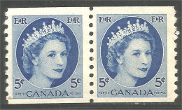 951 Canada 1954 #347 Queen Elizabeth Wilding Portrait 5c Blue Bleu Roulette Coil PAIR **/* (462) - Unused Stamps