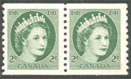 951 Canada 1954 #345 Queen Elizabeth Wilding Portrait 2c Vert Green Roulette Coil PAIR **/* (460) - Unused Stamps