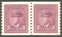 951 Canada 1942 #264 Roi King George VI 3c Rose Violet War Issue Roulette Coil PAIR MH * Neuf CV $12.00 VF (455) - Unused Stamps