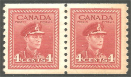 951 Canada 1942 #264 Roi King George VI 4c Carmine War Issue Roulette Coil PAIR MH * Neuf CV $16.00 VF (456) - Unused Stamps