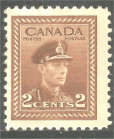 951 Canada 1942 #250 Roi King George VI 2c Brown Brun War Issue MH * Neuf (448) - Neufs