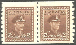 951 Canada 1942 #264 Roi King George VI 2c Brown Brun War Issue Roulette Coil PAIR MH * Neuf (453) - Neufs