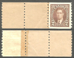 951 Canada 1937 #239 Roi King George VI 2c Brown Brun Roulette Coil JUMP STRIP Of 3 MH * Neuf (445) - Unused Stamps