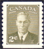 951 Canada 1951 George VI POSTES-POSTAGE 2c Vert Olive Green Coil Roulette Perf 9.5 MNH ** Neuf SC (175) - Ungebraucht