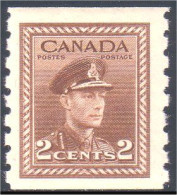 951 Canada 1942 George VI War Issue 2c Brun Brown Coil Roulette Perf 8 MNH ** Neuf SC (131) - Ongebruikt