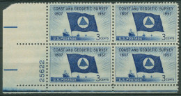 USA 1957 Küstenvermessung Flagge Schiff 710 4er-Block Ecke Postfrisch - Unused Stamps