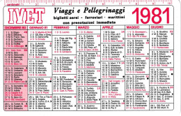 Calendarietto - Ivet - Viaggi E Pellegrinaggi - Anno 1981 - Petit Format : 1981-90