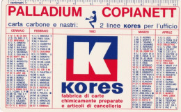 Calendarietto - Kores - Palladium - Copianett - Anno 1982 - Petit Format : 1981-90