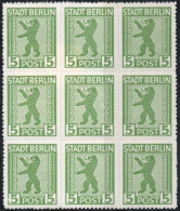 Germany 1945 Stadt Berlin 5 Pf 9-Block Mi B XVI MNH Plateflaws XIV & XXIII Certified Ströh BPP - Retouch - Berlino & Brandenburgo