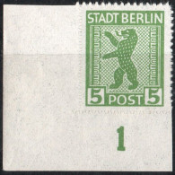 Germany 1945 Stadt Berlin 5 Pf Plateflaw Mi B XIII MNH Certified Ströh BPP Point In "T" In Stadt - Berlijn & Brandenburg