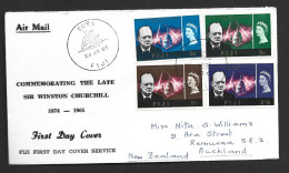 Fiji 1966 Churchill Memorial Set Of 4 On First Day Cover FDC Illustrated Addressed - Fiji (...-1970)