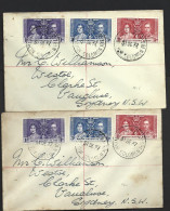 British Solomon Islands 1937 KGVI Coronation Set Of 3 X 2 On 2 Separate Covers To Sydney , Much Ageing - British Solomon Islands (...-1978)