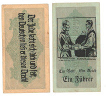 Two WW2 Germany Nazi Propaganda FORGERY Overprint On Genuine 1000 Mark 1923 Banknote VF- (tears) - Otros & Sin Clasificación