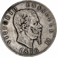 Italie, Vittorio Emanuele II, 5 Lire, 1876, Rome, Argent, TB, KM:8.4 - 1861-1878 : Victor Emmanuel II