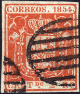 ESPAGNE / ESPANA / SPAIN - 1854 - Ed.25 2Rs Rojo Usado Parilla Negra - Muy Bonito - Used Stamps