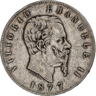 Italie, Vittorio Emanuele II, 5 Lire, 1877, Rome, Argent, TB, KM:8.4 - 1861-1878 : Victor Emmanuel II