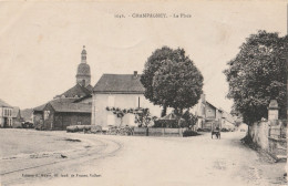 CHAMPAGNEY  EN HAUTE SAONE  LA PLACE   CHARETTE AU LOIN CPA  CIRCULEE - Champagney