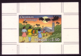 TONGA Cromalin Proof 1991 - Santa & Turtle In Sky As Islanders Go To Church At Christmas - 5 Exist - Tonga (1970-...)