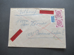 BRD 1953 Posthorn Mi.Nr.133 (2) Senkrechtes Paar!! Eilbrief HH-Bremerhaven Bahnpost HH-Osnabrück Und SSt Fischereihafen - Cartas & Documentos