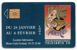 17ème Festival Cirque Télécarte MONACO  Phonecard Circus Clown ( D 1013) - Monace