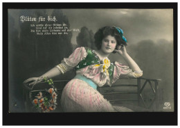 Mode-AK Frau Auf Der Bank: Blüten Für Dich! CHEMNITZ 13.1.1912 Nach Belgien - Mode