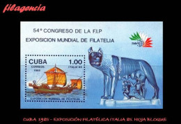 CUBA MINT. 1985-20 EXPOSICIÓN FILATÉLICA ITALIA 85. BARCOS. HOJA BLOQUE - Unused Stamps