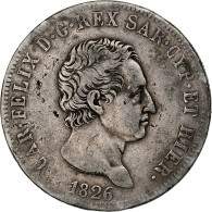 États Italiens, SARDINIA, Carlo Felice, 5 Lire, 1826, Turin, Argent, TB+ - Piamonte-Sardaigne-Savoie Italiana