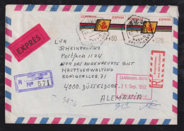 Spain 1992 Registered Express Cover MADRID X DÜSSELDORG ATM Lable Stamps - Brieven En Documenten