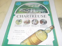 ANCIENNE PUBLICITE LIQUEUR GRANDE CHARTREUSE  1952 - Alcoholes