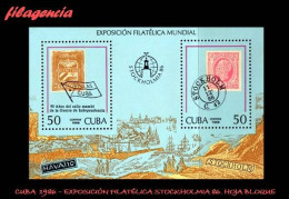 CUBA MINT. 1986-24 EXPOSICIÓN FILATÉLICA STOCKHOLMIA 86. SELLO EN SELLO. HOJA BLOQUE - Unused Stamps