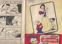 Protège - Cahier MOUTARDE GREY - POUPON Dijon Blanche Neige Et 2 Nains  Prof Et Simplet ? Walt Disney Verso BD Conseils - Protège-cahiers