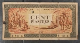 French Indochina Indochine Laos Vietnam Cambodia 100 Piastres Fine Banknote Note 1942-45 - Pick # 73 / 02 Photos - Indochine