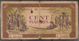 French Indochina Indochine Laos Vietnam Cambodia 100 Piastres Fine Banknote Note 1942-45 - Pick # 67 / 02 Photos - Indochine