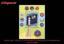 CUBA MINT. 1987-07 DÍA DE LA ASTRONAUTICA. XX ANIVERSARIO DEL PROGRAMA INTERCOSMOS. HOJA BLOQUE - Nuevos