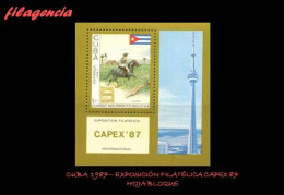 CUBA MINT. 1987-13 EXPOSICIÓN FILATÉLICA CAPEX 87. HISTORIA DEL CORREO. HOJA BLOQUE - Ongebruikt