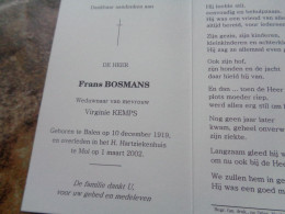 Doodsprentje/Bidprentje  Frans BOSMANS   Balen 1919-2002 Mol  (Wdr Virginie KEMPS) - Religion & Esotérisme