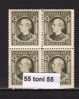 1939  P. Hlinka   Mi 36 (Yv 23), MNH)** Bloc De 4 Slovakia/Slovaquie - Unused Stamps