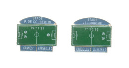 PINS PIN'S FOOT FOOTBALL OM OLYMPIQUE MARSEILLE CANNES LE HAVRE HAC  LOT 2 PINS - Football