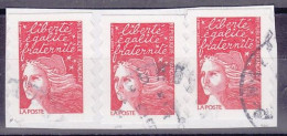 Variété Sans Phosphore, Sur 3 Timbres Rouge Oblitérés Marianne De Luquet N°3085, Sans Phosphore - 1997-2004 Marianna Del 14 Luglio