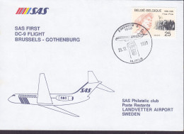 Belgium SAS First DC-9 Flight BRUSSELS-GOTHENBURG 1990 Cover Brief Lettre LANDVETTER (Arr.) 1.Mai Labour Union Stamp - Briefe U. Dokumente