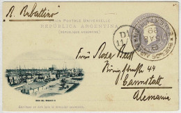Argentinien / Argentina 1899, Ganzsachen-Karte / Stationery Buenos Aires - Cannstadt (Deutschland), Boca Del Riachuelo - Postwaardestukken