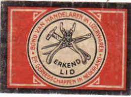 Dutch Matchbox Label, Bond Van Handelaren Ijzerwaren, Erkend Lid, Holland, Netherlands - Boites D'allumettes - Etiquettes