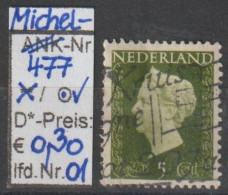 1947- NIEDERLANDE - FM/DM "Königin Wilhelmina" 5 C Gelbgrün - O Gestempelt - S. Scan (477o 01-02 Nl) - Gebruikt