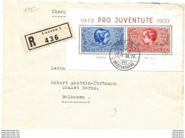 79 - 55 - Enveloppe Recommandée Avec Bloc Pro Juventute 1937 - Cachet à Date Luzern 1938 - Covers & Documents